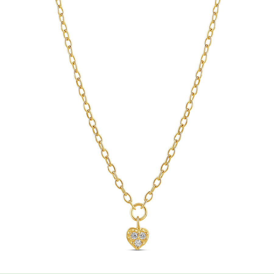 18-karat yellow gold dainty heart necklace, featuring a minimalist heart-shaped pendant, weighing 1.64 grams. A delicate and timeless accessory for everyday wear. With beautiful pave in the center.