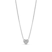 18-karat white gold heart diamond necklace with a pave-set pendant. 